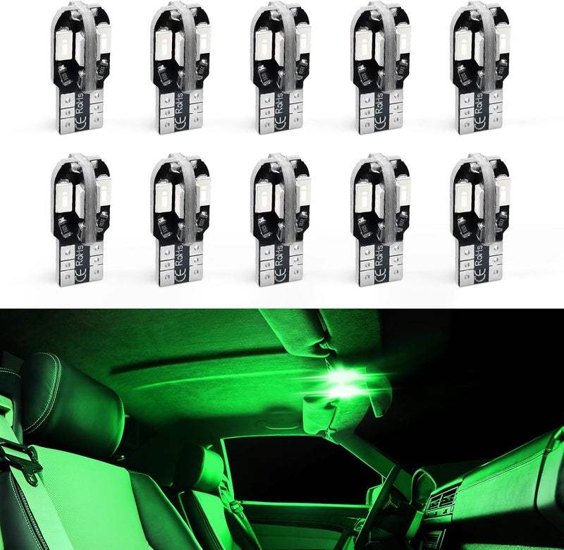 Hbxdeco 10PCS T10 LED Bulb, 12V 8000K Super Bright LED Light Bulb, 5730 8SMD Replacement Bulbs for Read Lights License Plate Lights Roof Lights Trunk Light, Universal Car Accessories (Green) - Image 1